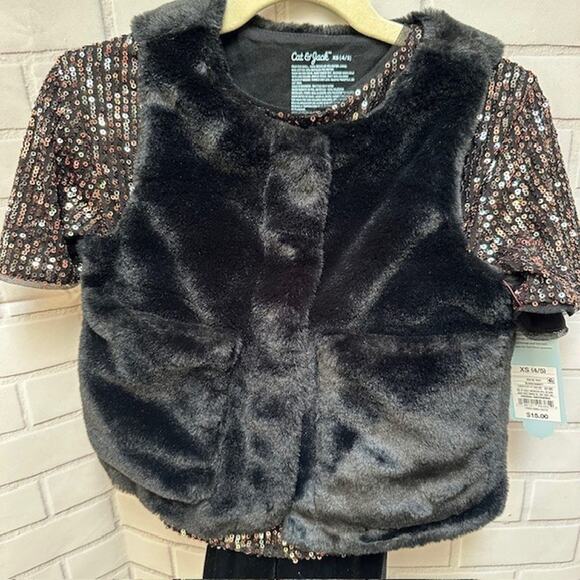 Cat & Jack Girls 3 Piece Outfit Sequin Black Gold Size XS (4-5 Years) NWT - Picture 2 of 9